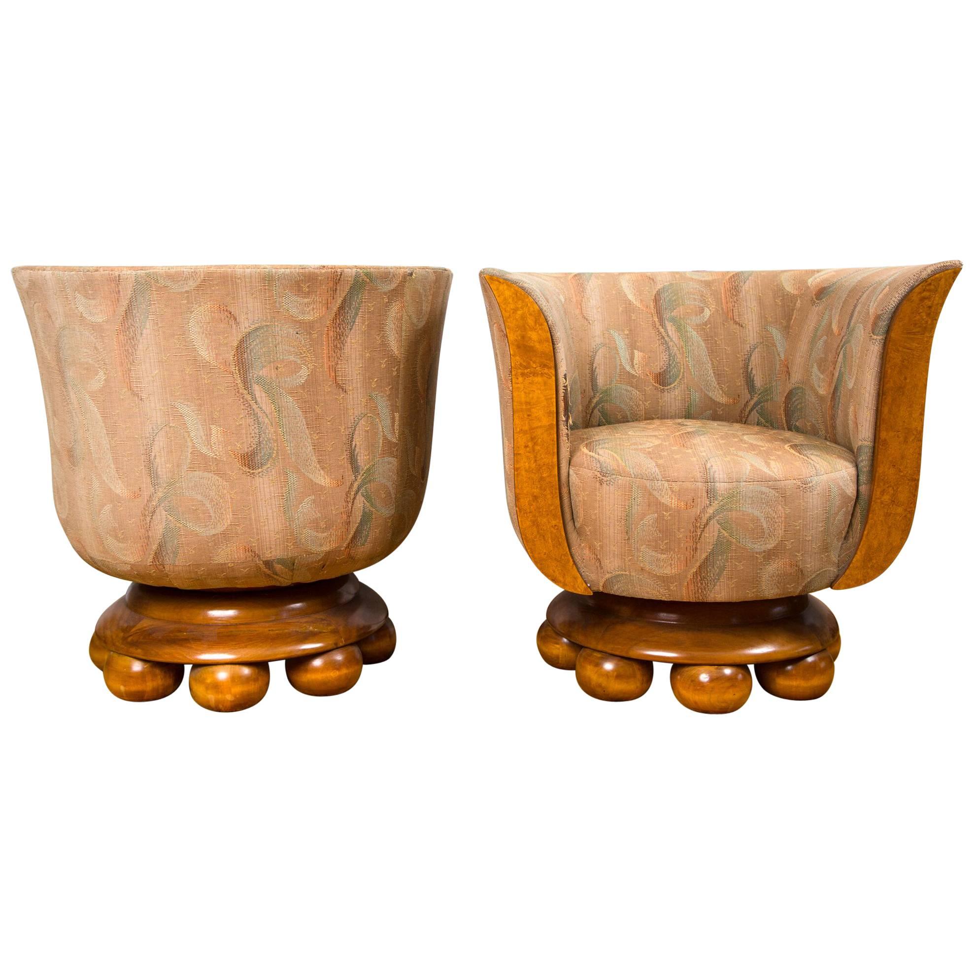 Pair of Burl Wood Art Deco Club Chairs from Belgium