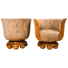 Pair of Burl Wood Art Deco Club Chairs from Belgium