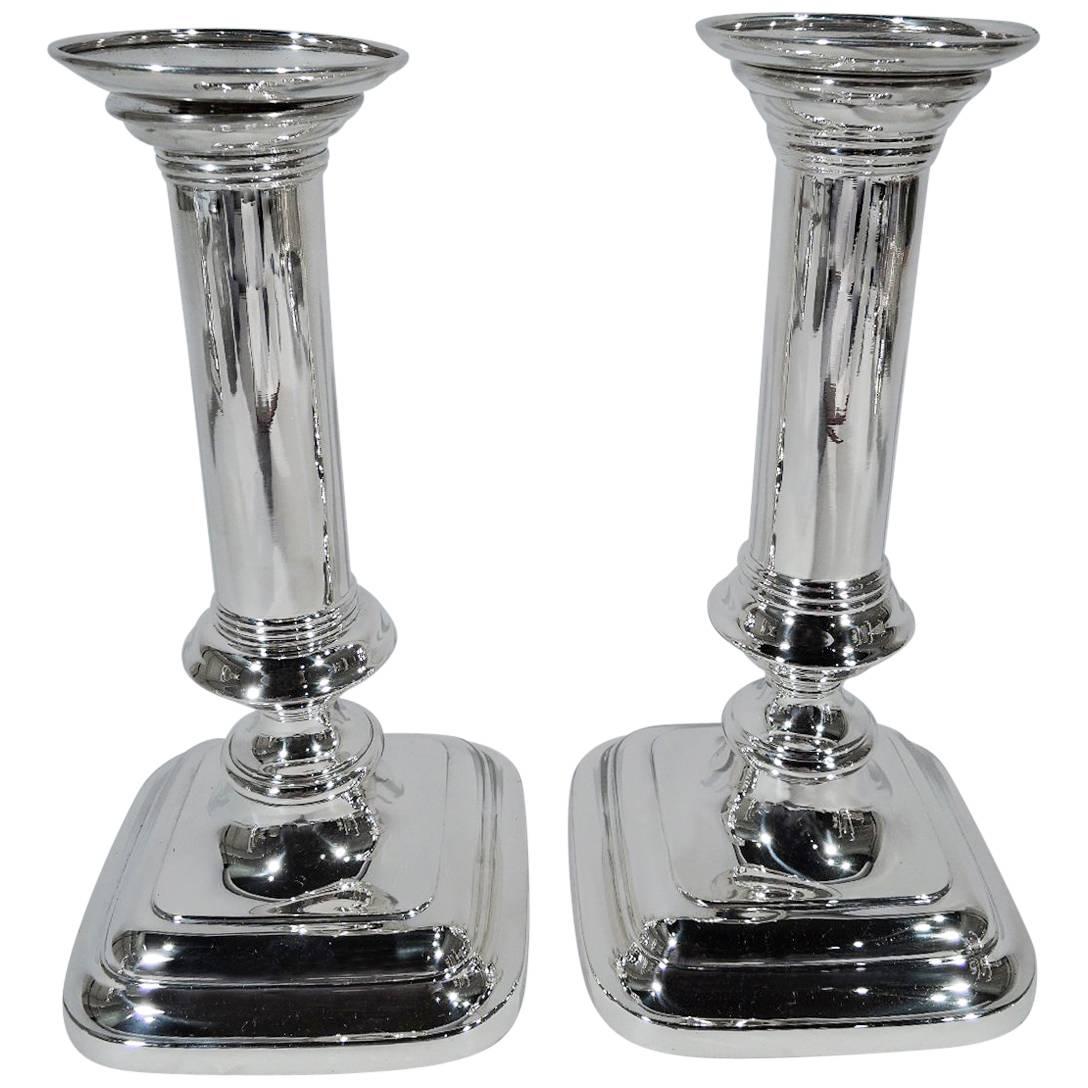 Pair of Gorham Sterling Silver Modern Column Candlesticks