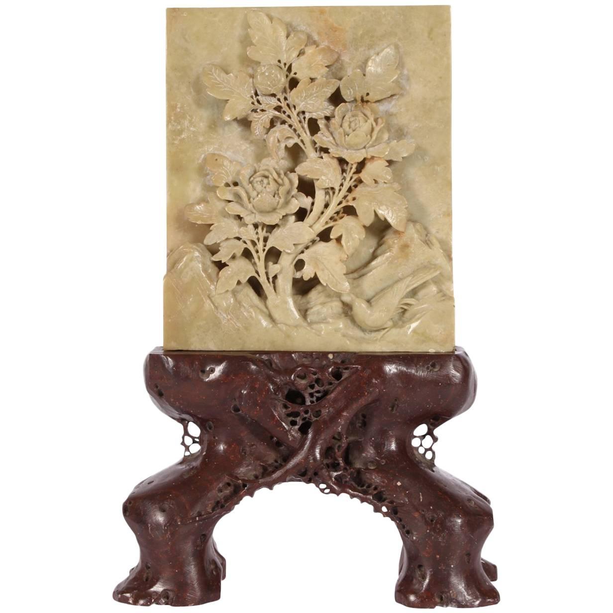Scholar's Object Stone Plaque on Root Form Stand