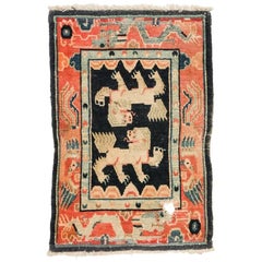 Antique Tibetan Double Snow Lion Rug