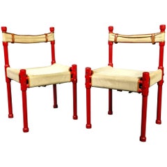 Red Lacquer and Canvas Side Chair, Manner of Otto Frei, 1970s