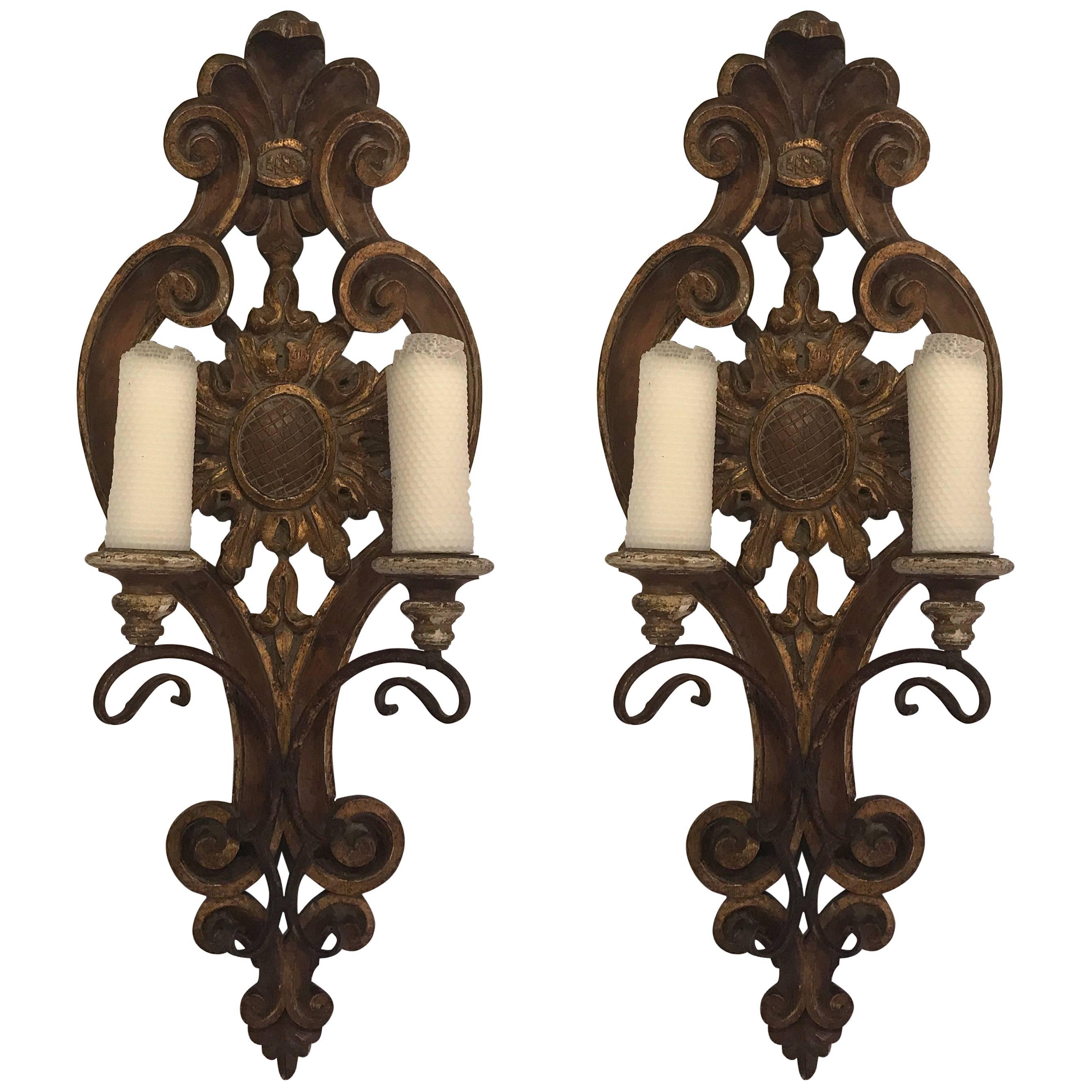 Pair of Hand-Carved Italian Candle Sconces