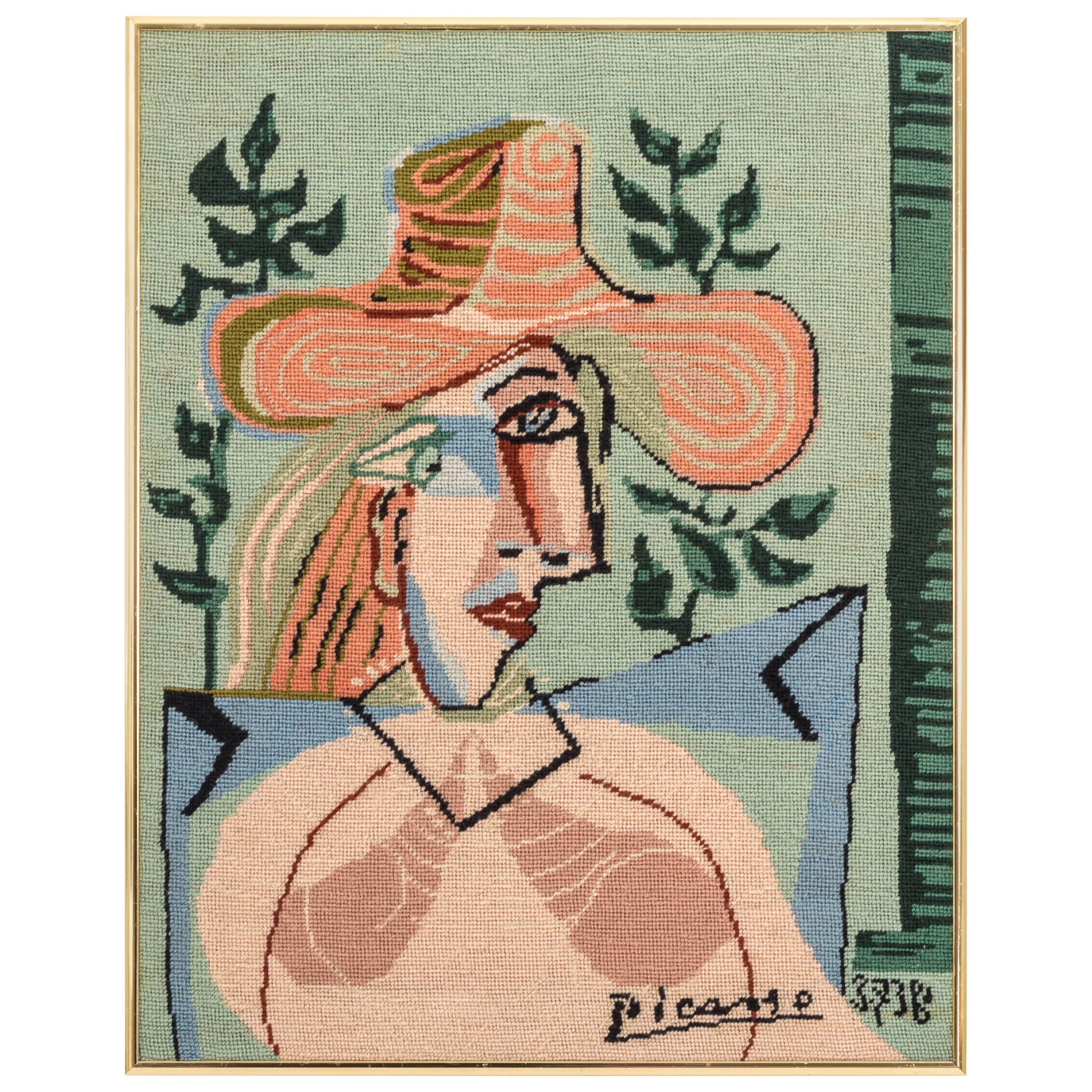 Picasso Portrait in Needlepoint, Lady in Hat