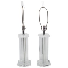 Pair of Lucite Rectangular Column Table Lamps