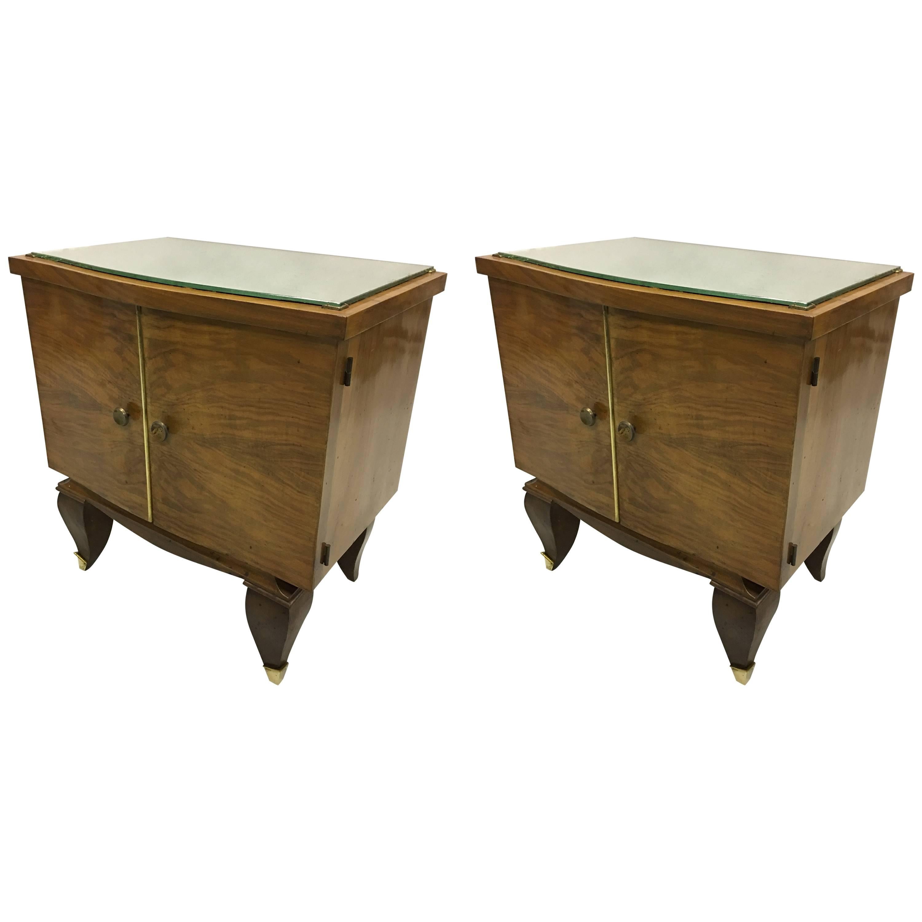 Pair of Mid-Century Modern Neoclassical Side Tables/Nightstands, Rene Prou
