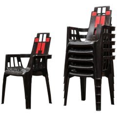 Sillas de jardín "Boston" de Pierre Paulin para Henry Massonnet en negro y rojo