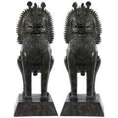 Pair of Bronze Thai Singha Lion Statues