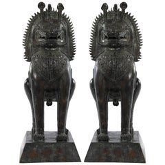 Pair of Bronze Thai Singha Lion Statues