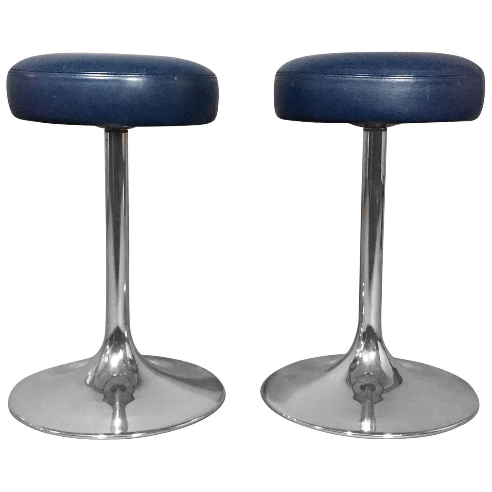 Pair of Johanson Design Chrome and Leather Stools, Sweden, 1970s For Sale