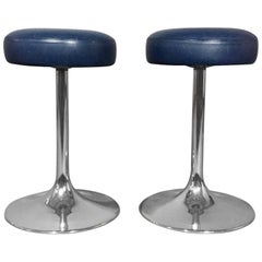 Pair of Johanson Design Chrome and Leather Stools, Sweden, 1970s