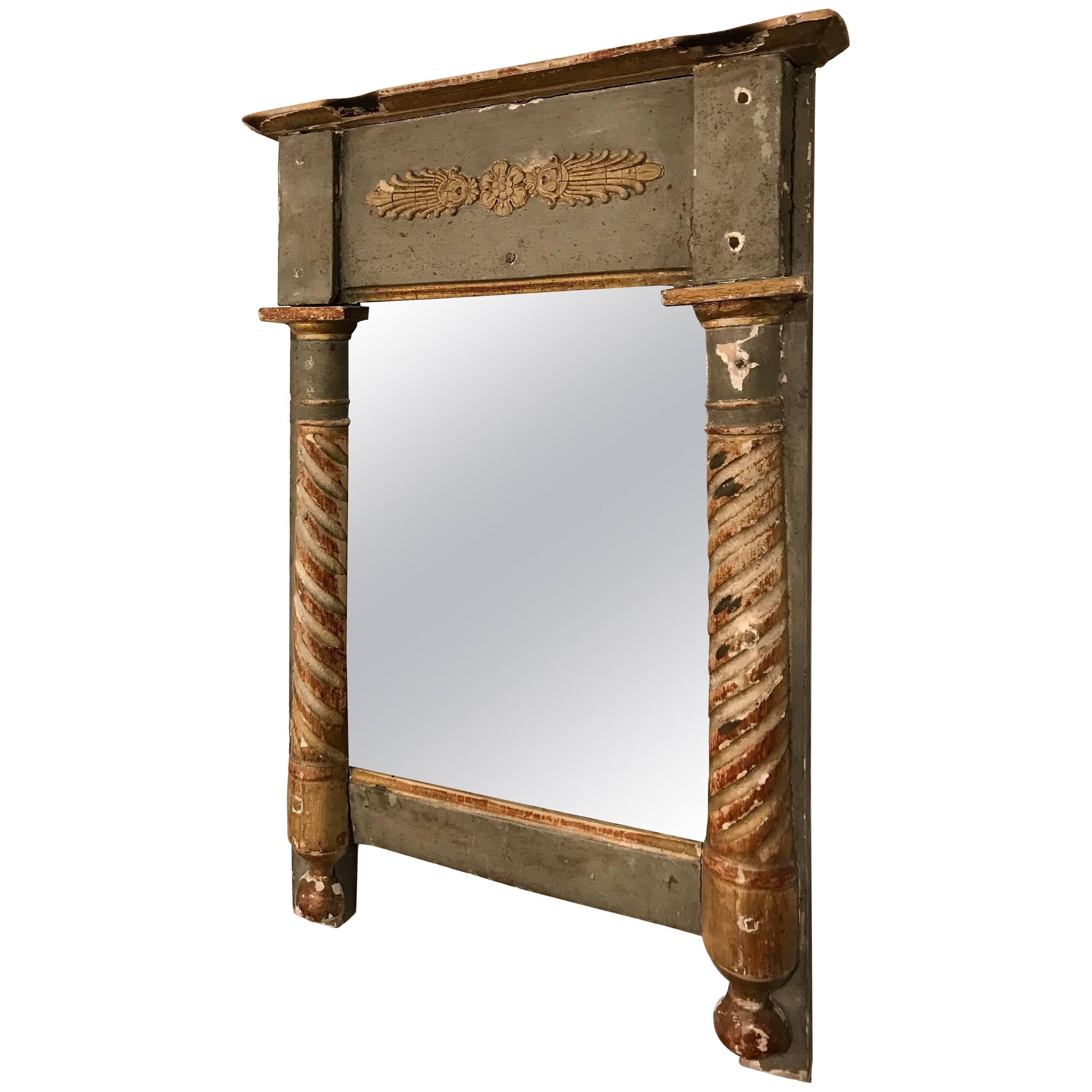 18th Century Small Paint and Gilt Mirror with Pilasters