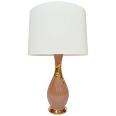 1950s Glamorous Gold and Mauve Glazed Ceramic Table Lamp