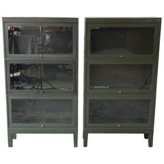 Antique Metal Barrister Bookcases by Shaw Walker, Pair