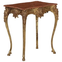 Continental Rococo Giltwood and Marble Side Table with Hooved Sabots