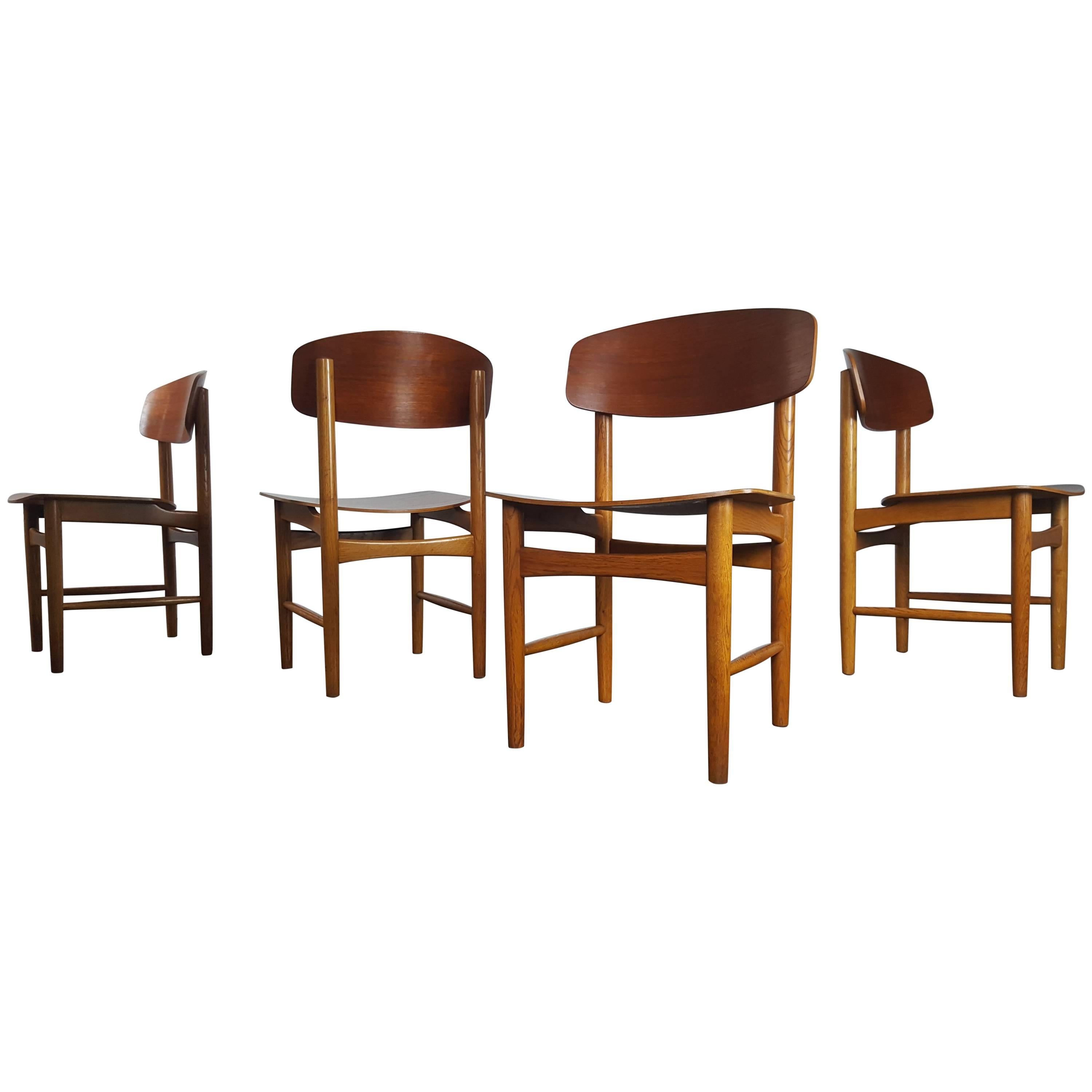 Model 122 Teak and Oak Dining Chairs by Børge Mogensen for Søborg, 1960s