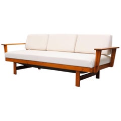 Midcentury Pine Sleeper Sofa with Upholstered Cushions