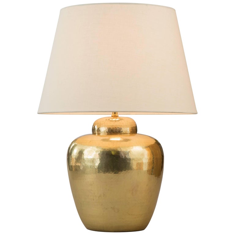 Polished and Hammered Brass Ginger Jar Lamp For Sale at 1stDibs