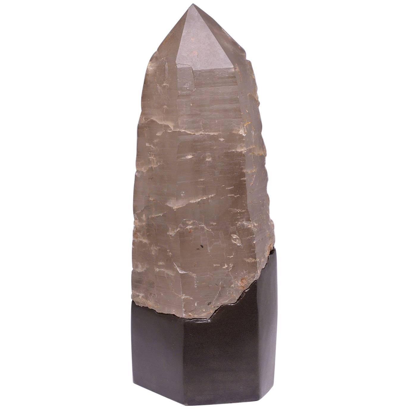 Natural Grey Rock Crystal Quartz Obelisk
