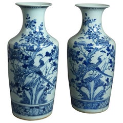19th Century Pair of Blue and White Porcelain Vases