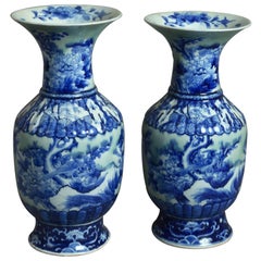 19th Century Pair of Celadon, Blue and White Glazed Vases