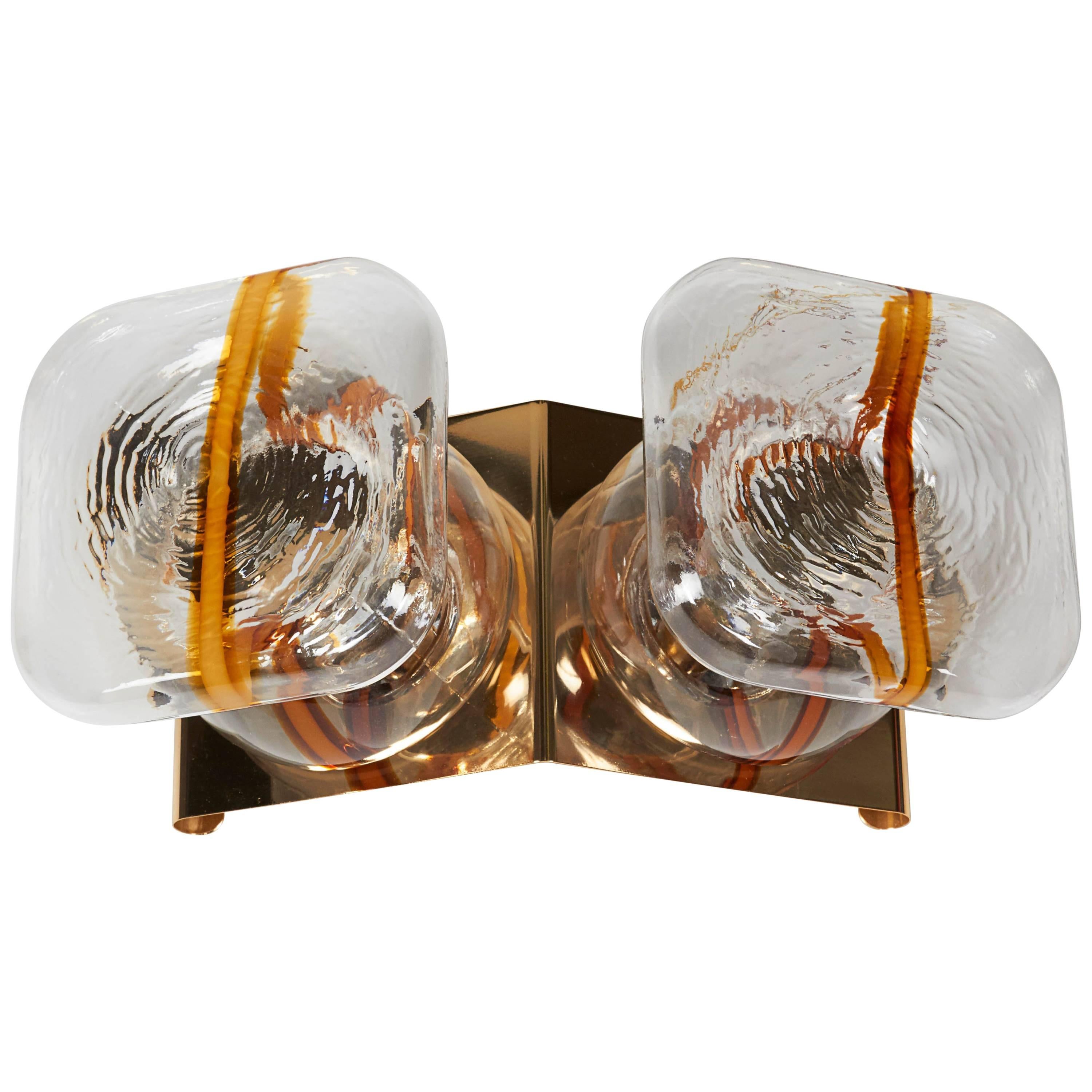 Italian 1970s Modern Gold-Plated and Glass Sconce or Ceiling Light