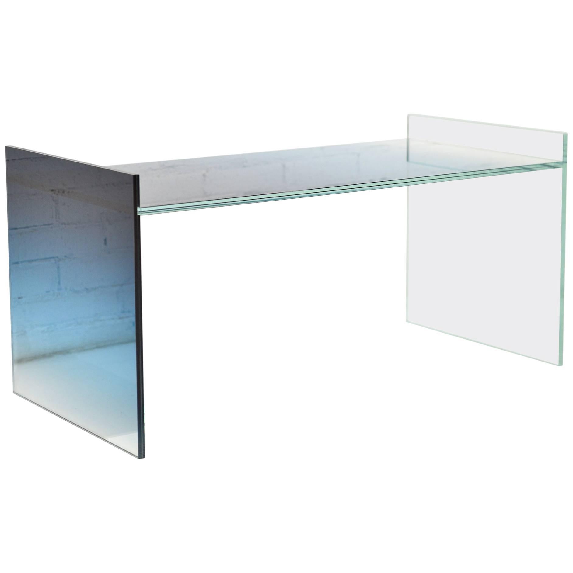 Ombre Glass Coffee End Table Low in Blue / Clear Glass For Sale