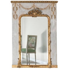 Antique French Louis XVI Style Painted Trumeau Mirror, circa 1890