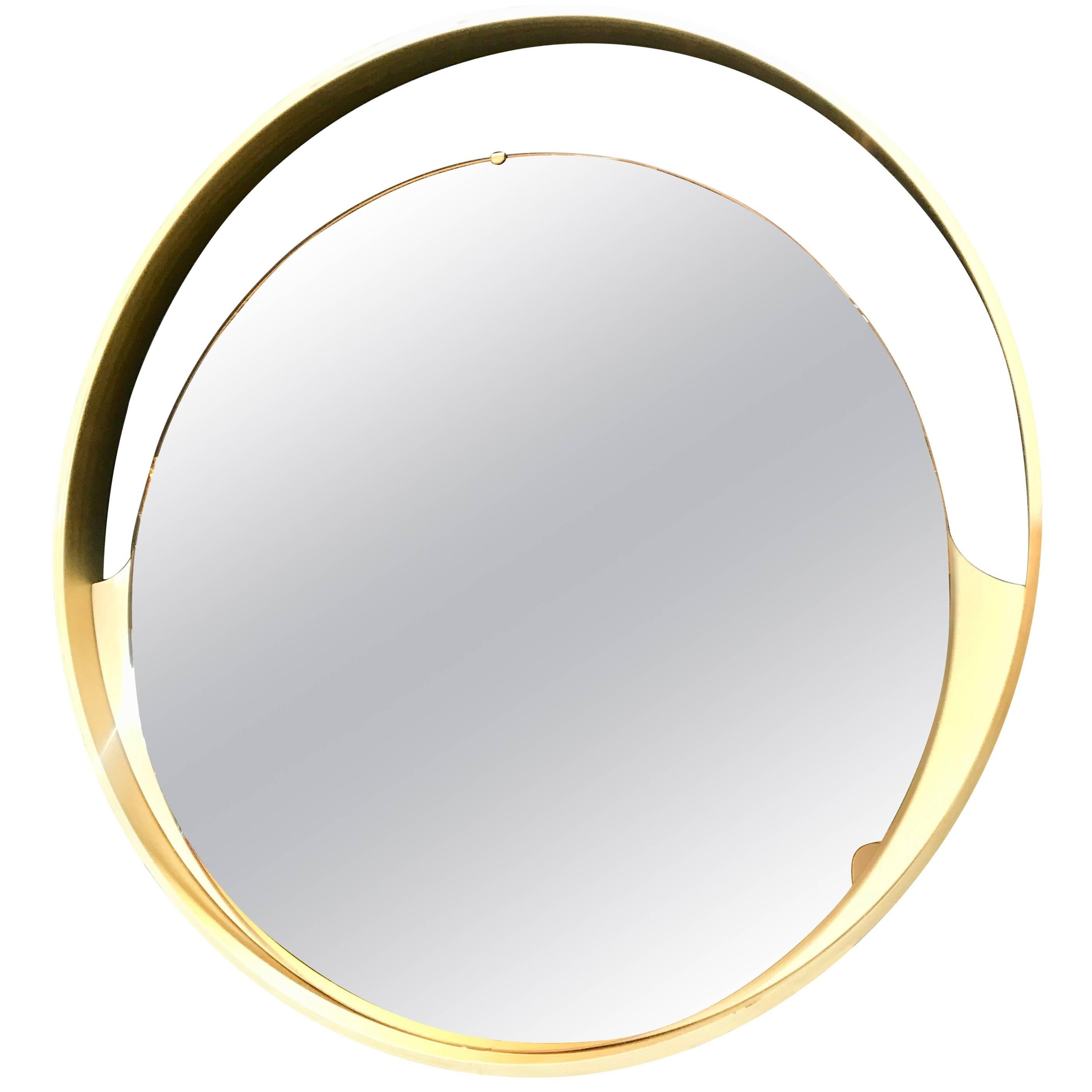 Italian, 1970s Big Round Mirror with Brass Frame