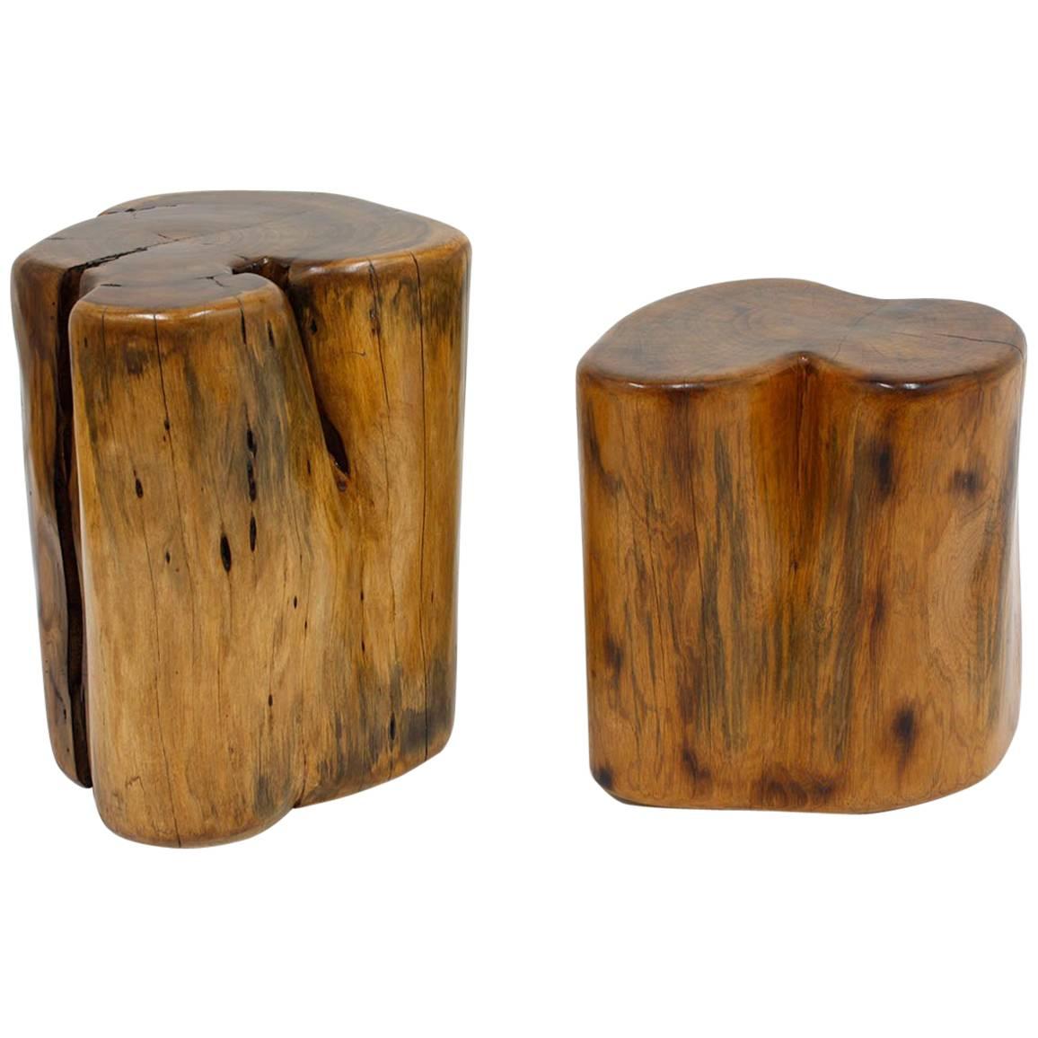 Pair of Organic Free-Form Wood Stump Side Tables or Stools