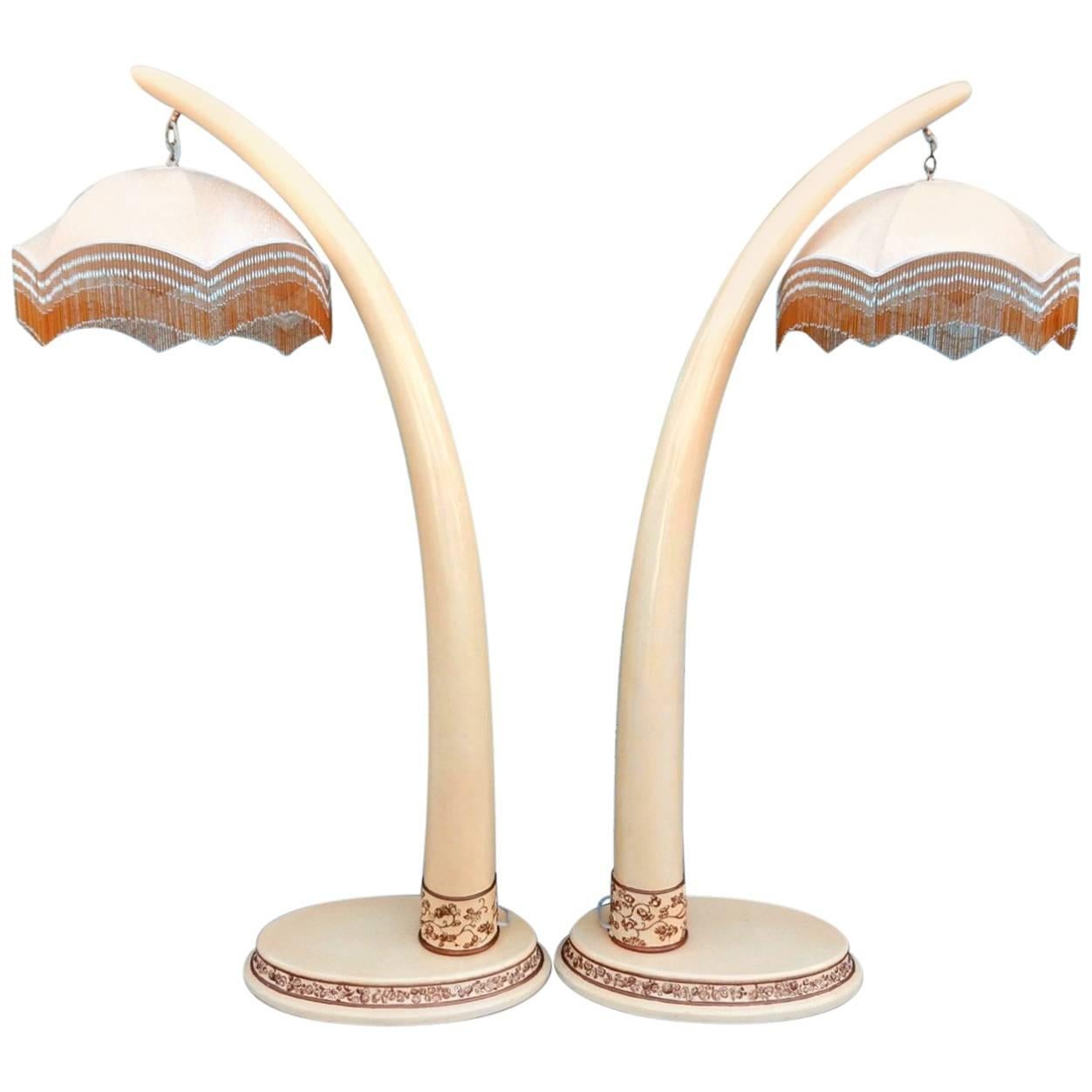 Pair of Art Deco Faux Elephant Tusk Floor Lamps