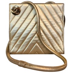 Chanel Gold Lambskin Chevron Shoulder Bag