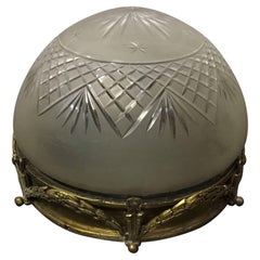 Antique Ceiling Lamp circa 1900, in Gilded Metal and Engraved Glass