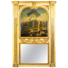 Antique French Painted and Parcel-Gilt Trumeau Mirror, 18th Century