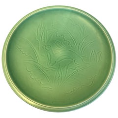 Green Glazed Stoneware Dish, Nils Thorsson from Aluminia, 1950s, Denmark