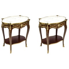Early 20th Century Pair of Louis Revival Carrara Marble Topped Occasional Tables