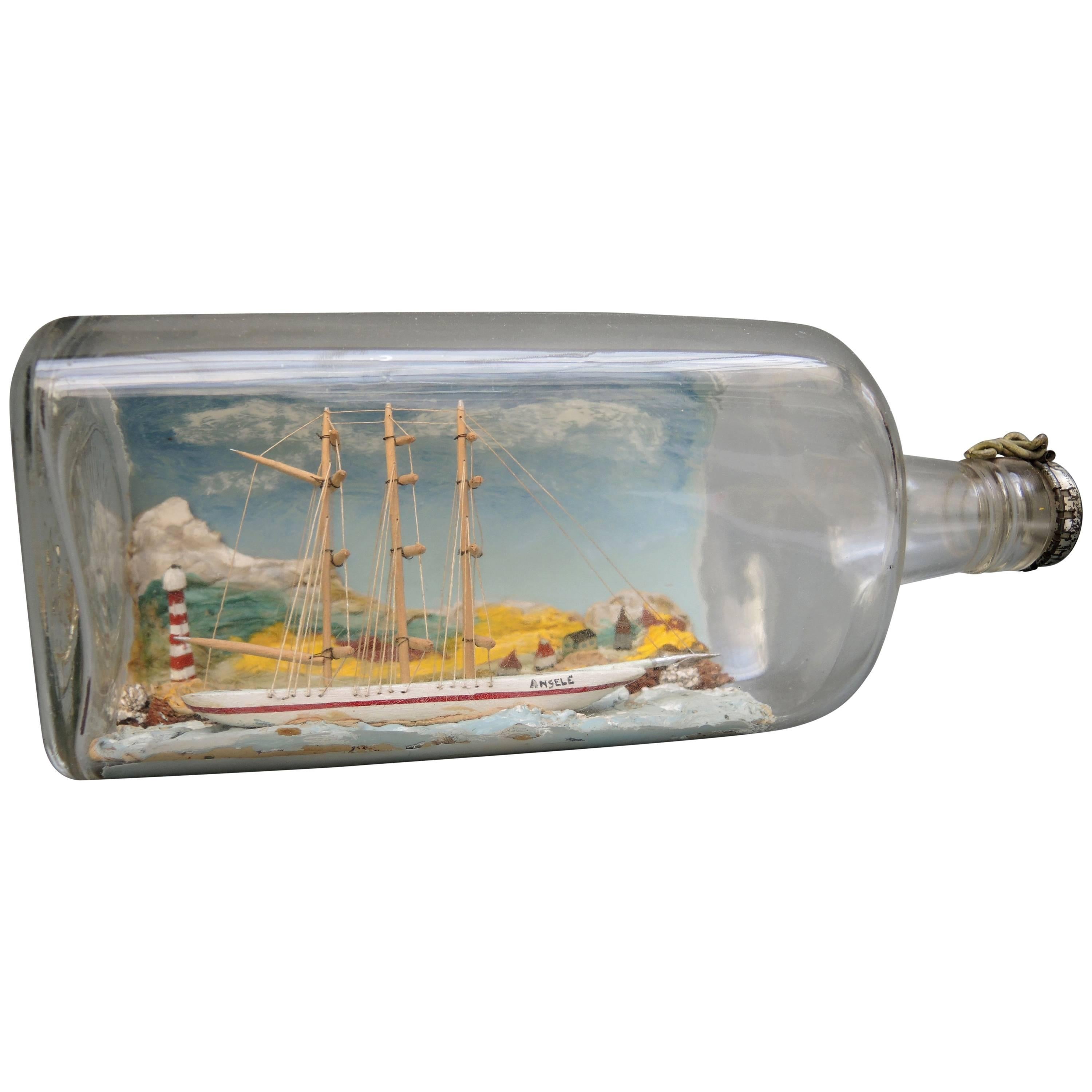 Vintage English Diorama Ship in a Gin Bottle