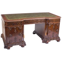 Antique 19th Century Chippendale Revival Mahogany Pedestal Desk