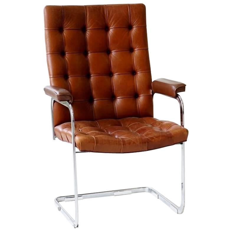 De Sede RH-304 Leather Robert Haussmann Cantilever Office Desk Chair, Bauhaus