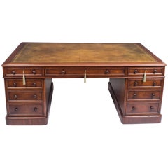 Used 19th Century Victorian Mahogany Partners Pedestal Desk