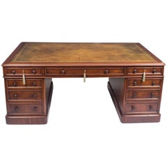 19th Century Victorian Mahogany Partners Pedestal Desk