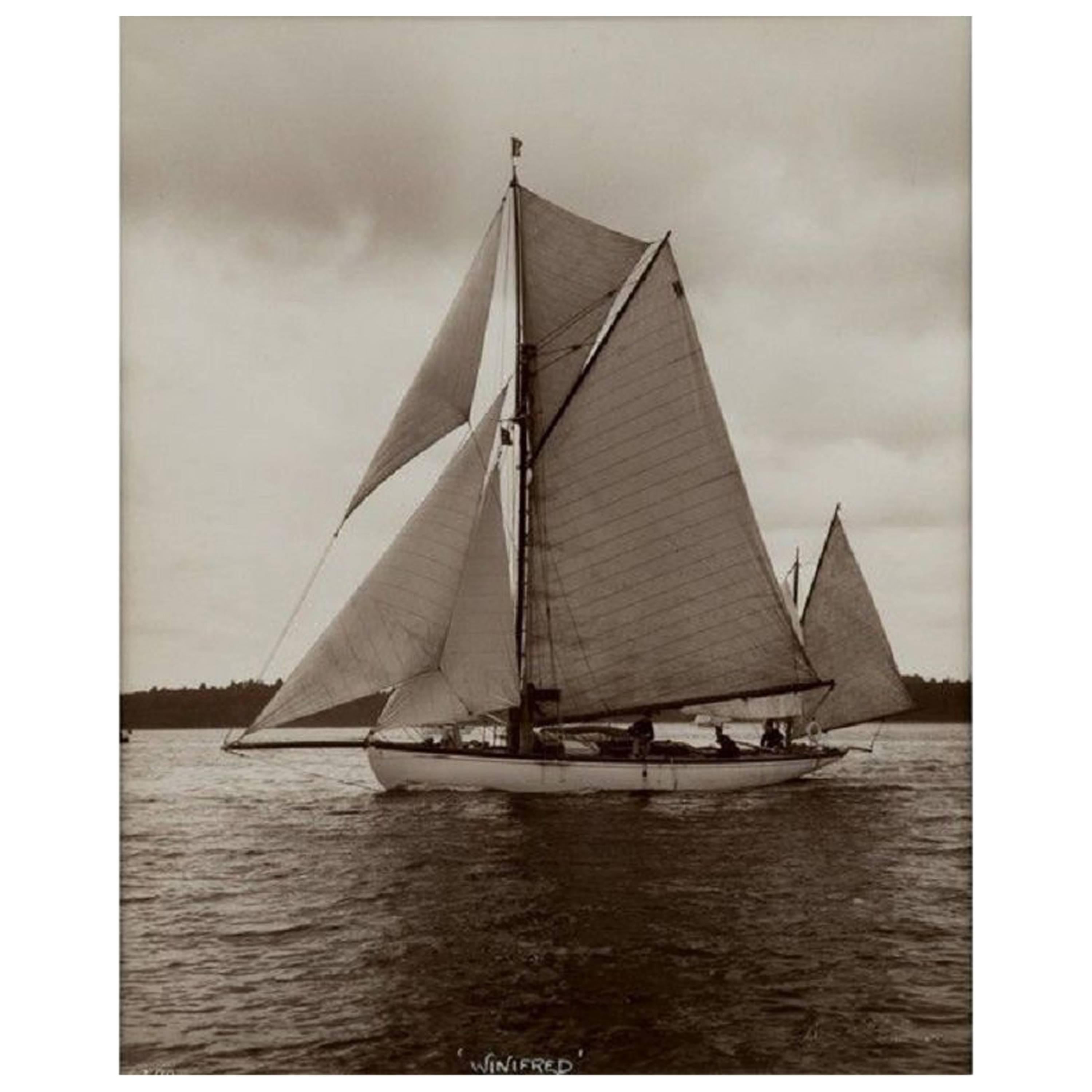 Yacht Winifred, Yawl, Early Silver Photographic Print by Beken of Cowes For Sale