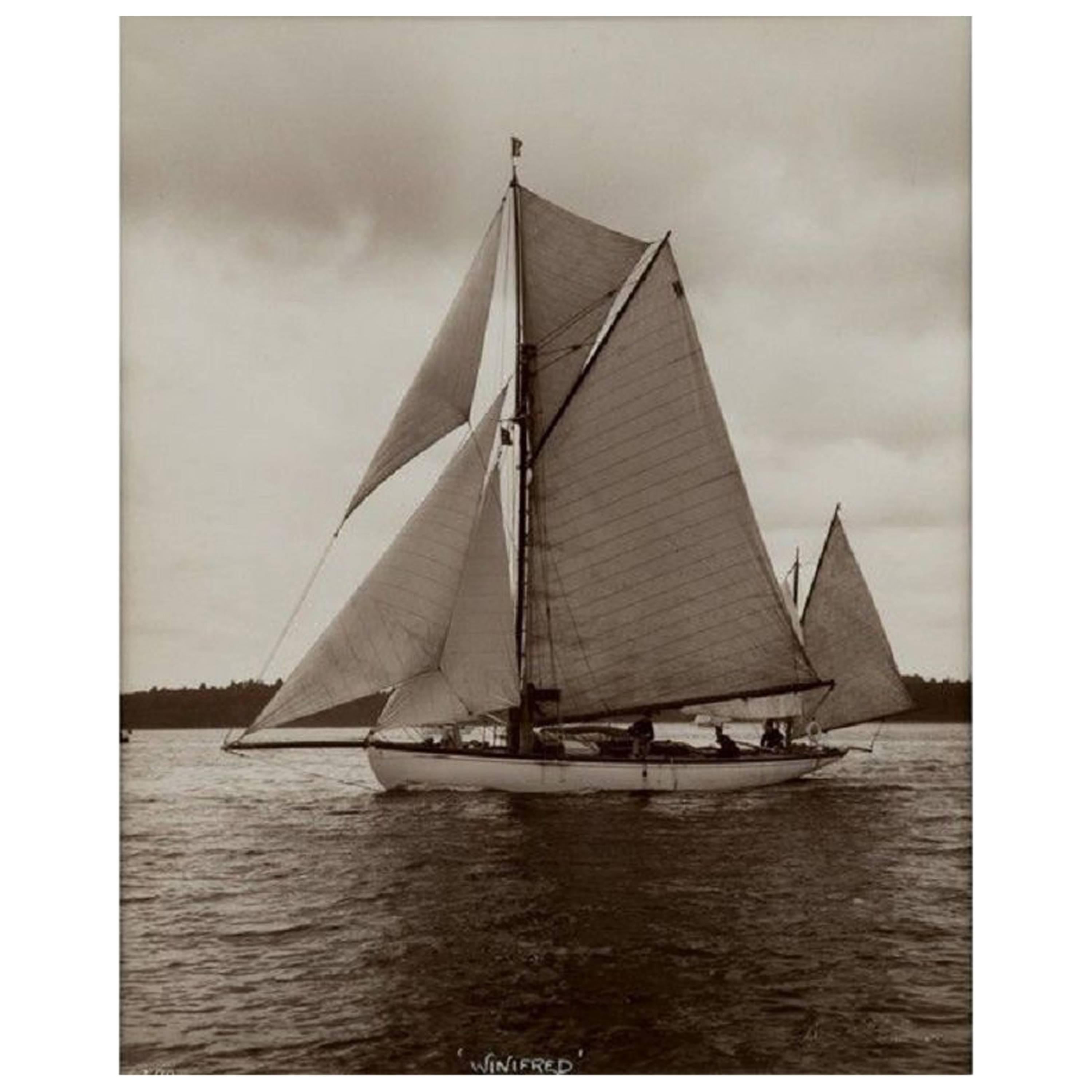 Yacht Winifred, Yawl, Early Silver Photographic Print by Beken of Cowes For Sale