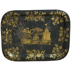 19th Century Black and Gilt Chinoiserie Tole Tray