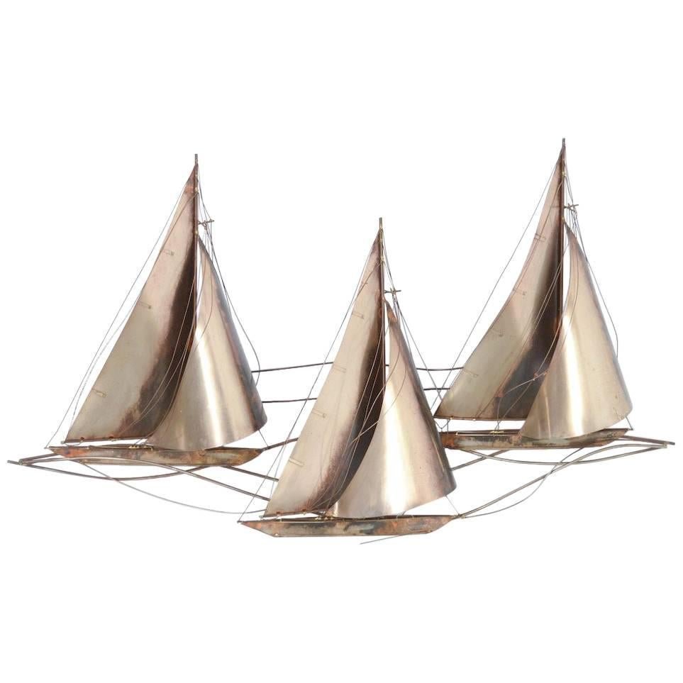 Large Wall Sculpture of Sailboats Curtis Jere, 1977