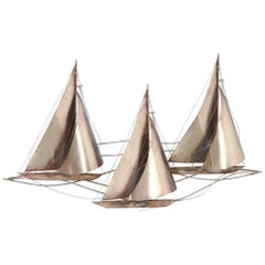 Retro Large Wall Sculpture of Sailboats Curtis Jere, 1977