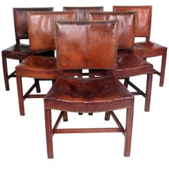 Kaare Klint, Set of Six Red Chairs with Original Niger Leather