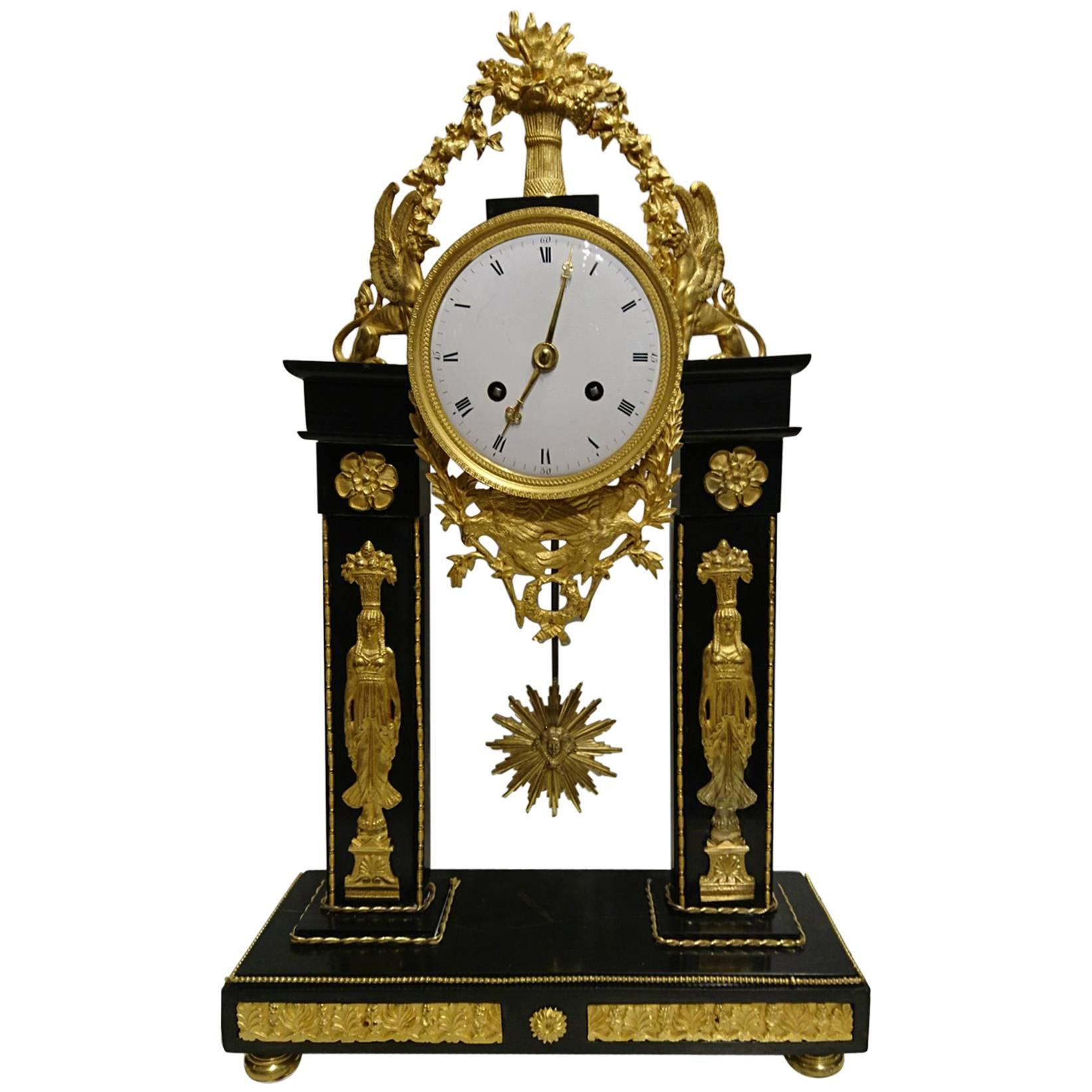 French First Empire Marble and Ormolu Portico Clock, circa 1800 For Sale