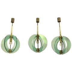 Green Glass and Brass Fontana Arte Chandelier
