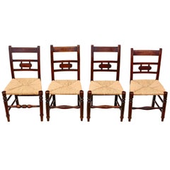 Antique Mixed Set of Four Elm 19th Century Kitchen Dining Chairs